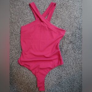 Vici Hot Pink One-Shoulder Ribbed Bodysuit